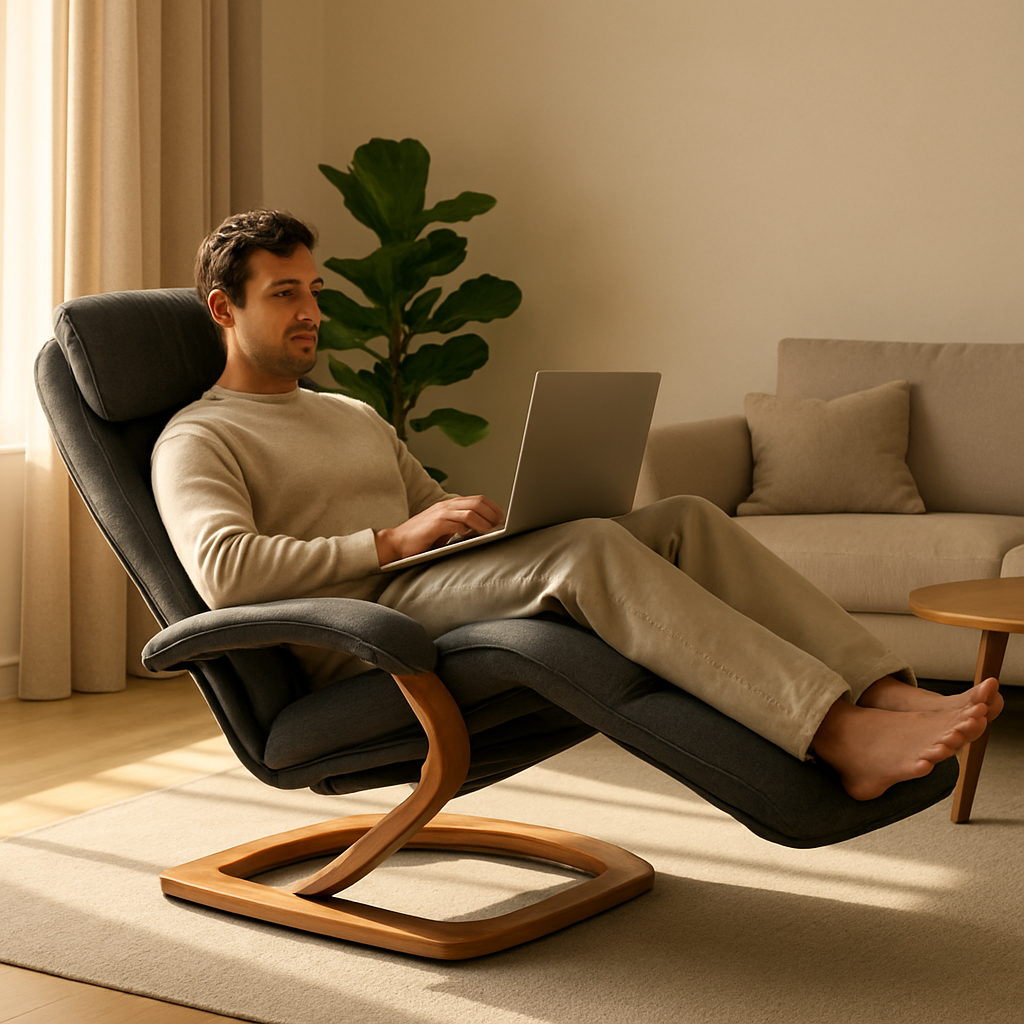 A man relaxing in a zero-gravity recliner in a sunlit room
